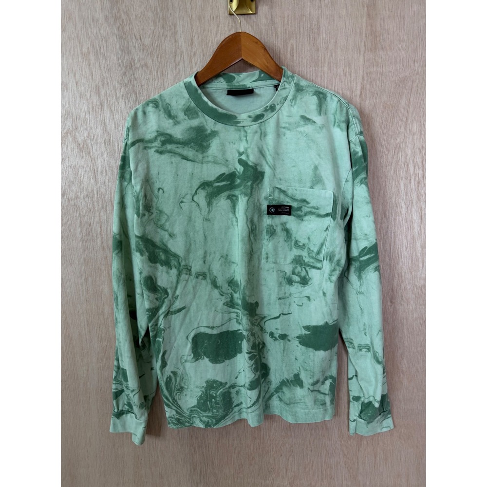 Scotch & Soda Mens Medium Green Marble Tie Dye Long Sleeve Pocket T-Shirt